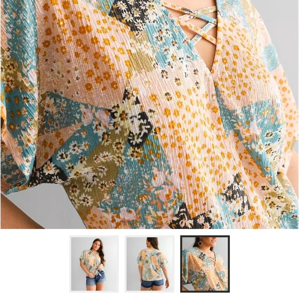 NeW DAYTRIP PATCHWORK PRINT TOP BLOUSE - Picture 4 of 5